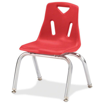 Berries Stacking Chair, Steel Frame, 4-Legged Base, Red