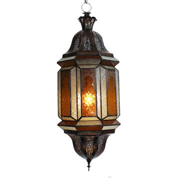 Amber Glass & Metal Moroccan Lantern