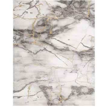 Modern Area Rug, Polypropylene With Unique 2 Tone Abstract Pattern, Grey/Gold
