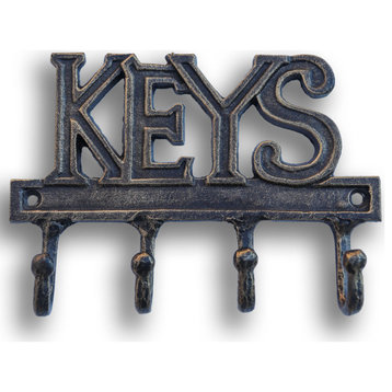 KEYS Entryway Wall Hanger Cast Iron Metal Key Organizer 4 Hooks