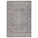 Jaipur Living - Machine Washable Kadin Medallion Pink and Blue Runner Rug, Blue and Gray, 9'x12' - The Kindred collection melds the timelessness of vintage designs with modern, livable style. In serene tones of blue and gray, the inviting Kadin rug ground spaces with luxe appeal and a classic center medallion motif. This low-pile rug is made of soft polyester and features a stunning, Old World-inspired digitally printed design.