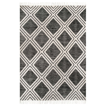nuLOOM Flatweave Cotton Wool Taban Geometric Area Rug, Black 5'x8'