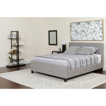 Tribeca Queen Size Tufted Upholstered Platform Bed, Light Gray Fabric