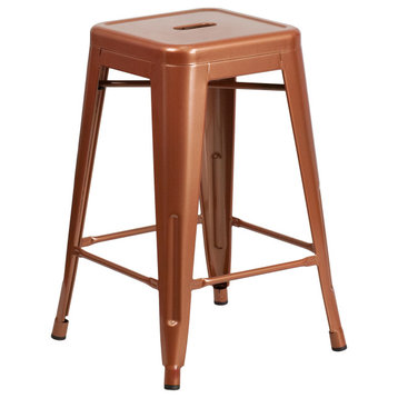 24" Counter Height Copper Metal Stool With Square Seat