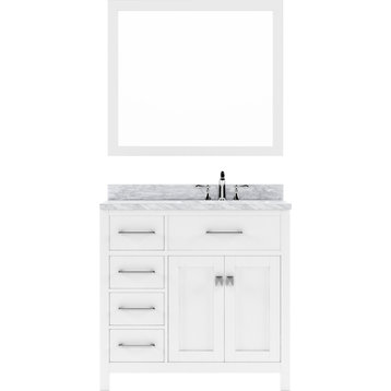 Caroline Parkway Vanity, Polished Chrome Faucet, With Mirror, Square Sink, Drawe