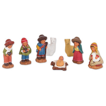 Andean Birth, Ceramic Nativity Scene, Peru, 8-Piece Set