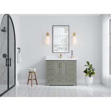 Boston 42 Single Sink Bath Vanity in Evergreen 2" Calacatta Gold