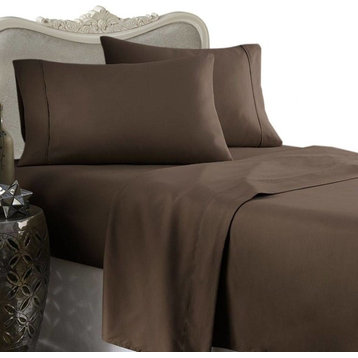 1000 Thread Count Egyptian Cotton Solid Bed Sheet Set, Chocolate, California Kin