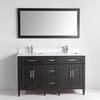 Vanity Set With Carrara Marble Top, 60", Espresso, Standard Mirror