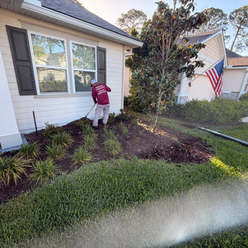 Landscape Renovation with Fresh Stone Beds and Mulch Details