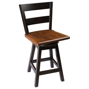 Swivel Bar Stool, Oak With Straight Back, 2-Tone, Counter Height, 24"