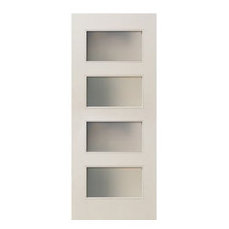 OHIO - 80" 4 LITE WHITE PRIMED INTERIOR DOOR WITH WHITE LAMINATE GLASS (1-3/8") - Interior Doors