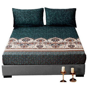 Tache Paisley Damask Lattice Floral Fitted Sheet, Full