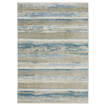 Banner Recycled P.E.T. Striped Ombre Blue/Beige Fringed Area Rug, 9'10"x12'10"
