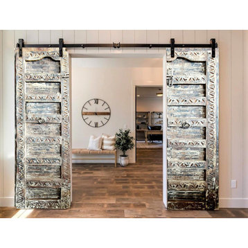 Consigned Antique Doors, Custom Doors, Carved Rustic Whitewash Doors 84x41