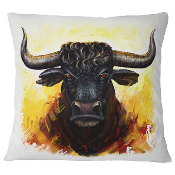 Fierce Bull Illustration Animal Throw Pillow, 18"x18"