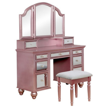 Furniture of America Diane Contemporary Wood 3-Piece Vanity Set in Rose Gold