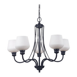 Royce Lighting - Royce Lighting 5 Light Architectural Bronze Chandelier With Satin White Glass - Chandeliers