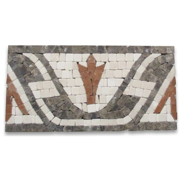 Marble Mosaic Border Listello Accent Deco Tile Leaf Red 4x8 Tumbled, 1 piece