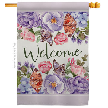 Welcome Geraniums Spring Floral House Flag