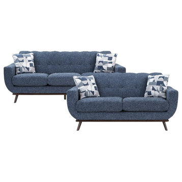 Pemberly Row 2-Piece Living Room Sofa Set with Tufted Back in Blue