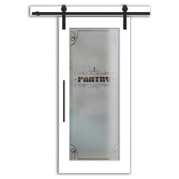 Pantry Sliding Barn Door with Frosted Design  (Semi Private), 40"x81", T-Handle Bars, Left