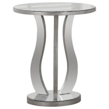 Pemberly Row Contemporary Metal and Glass End Table in Silver