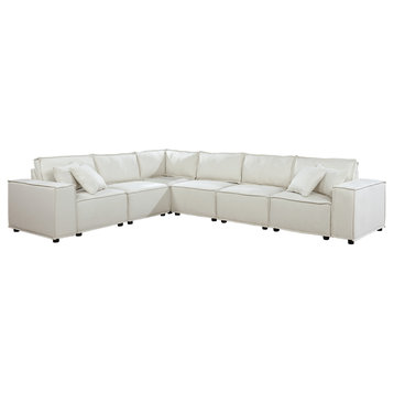 Janelle Reversible Modular Sectional Sofa, Beige Fabric