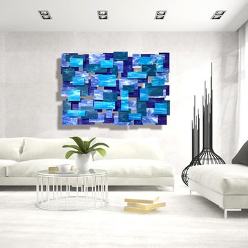 "Cascade" Glass and Metal Wall Sculpture