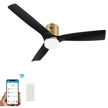 CARRO Flush Mount Ceiling Fan with Dim LED Light and Remote 10 Speed DC Motor, Gold/Black, 48"