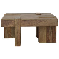 Kuboloa Natural Sheesham Wooden Square Coffee Table – Rustic Solid Wood Accent Piece for Modern Living Rooms