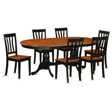7-Piece Dining Room Set, Table With 6 Chairs, Black/Cherry Without Cushion