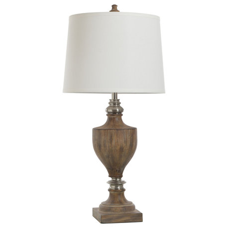 Branson Brushed Polyresin and Table Lamp White Linen Shade 36"H, Brown, Metal