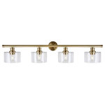 Forte - Forte 5748-04-12 Zane, 4 Light Bath Vanity - The Zane black finish steel vanity fixture with ovZane 4 Light Bath Va Soft Gold Clear Glas *UL Approved: YES Energy Star Qualified: n/a ADA Certified: n/a  *Number of Lights: 4-*Wattage:75w Medium Base bulb(s) *Bulb Included:No *Bulb Type:Medium Base *Finish Type:Soft Gold