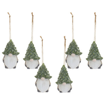 Gnome W/Tree Hat Ornament (Set Of 6) 3.25"H Terra Cotta