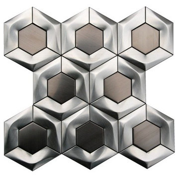 Odyssey Stainless Steel 3D Interlocking Hexagon Mosaic, 11"x11", Set of 10