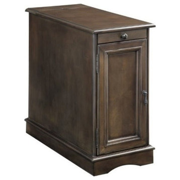 1 Cabinet Wooden Side Table With Power Hub And Pull Out Tray, Brown
