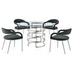 Armen Living - Diaz Morgan Brushed Steel and Charcoal Fabric Glass Dining Table 5-Piece Set - Strike a stylish impact with the Diaz Morgan 5 Piece Dining Set by Armen Living. This set includes 1 Diaz Contemporary Round Glass Dining Table and 4 Morgan Upholstered Dining Chairs in Fabric and Metal. The refined geometry and elegant details lend a luxe and sophisticated aesthetic to this dining set. Our dining table features a 48" round, glass top that rests upon a sleek, metal base. The bold curves and airy design are accentuated by the brushed stainless steel or matte black iron finish. This dining table serves as a smart and chic complement to our Morgan dining chairs. The floating, beautifully curved back and seamlessly flowing arms bring notes of opulence to these dining chairs. Its back, armrest, and seat are fully upholstered to offer hours of comfort. It is covered in performance fabric to provide easy care and maintenance. Altogether, this dining set lends a sleek and stylish upgrade to your kitchen, dining room, or living space. It evokes luxury and comfort for your intimate dinners and family gatherings. Crafted from premium materials, our dining set ensures durability and quality for years to come. The Diaz Morgan 5 Piece Round Glass Dining Table Set is available in matching finishes and a variety of colors, or sold separately to achieve any look you desire.