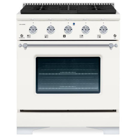 Classico Series 30" Dual Fuel Freestanding Range, White With Chrome Trim