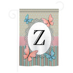 Breeze Decor - Butterflies Z Monogram 2-Sided Impression Garden Flag - Size: 13 Inches By 18.5 Inches - With A 3" Pole Sleeve. All Weather Resistant Pro Guard Polyester Soft to the Touch Material. Designed to Hang Vertically. Double Sided - Reads Correctly on Both Sides. Original Artwork Licensed by Breeze Decor. Eco Friendly Procedures. Proudly Produced in the United States of America. Pole Not Included.