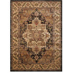 Nourison - Delano Persian Area Rug, Black, 5'3"x7'3" - A handsomely stylized medallion motif, framed by the elegant lines of a traditional diamond panel design. On a sleek and sophisticated field of ebony, the perfect area rug to bring an irresistible fashion flair to that special room in your home. Expertly power-loomed from top quality polypropylene yarns for luxuriously supple texture and years of lasting beauty.