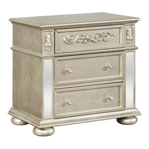 Voeville Ii Mirrored Nightstand Platinum Transitional Nightstands And Bedside Tables By Hedgeapple