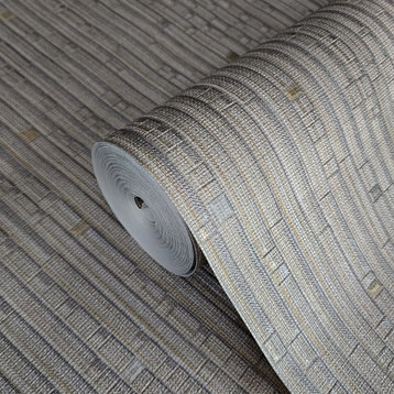 Striped Wallpaper gray gold tan textured vertical faux bamboo grasscloth lines, 8.5" X 11" Sample