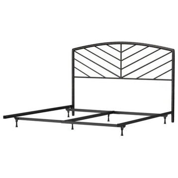 Modern Bed Frame, Metal Construction With Herringbone Style Headboard, King