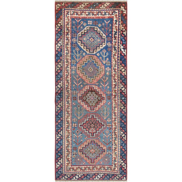 Pasargad Vintage Kazak Collection Hand-Knotted Lamb's Wool Runner- 3'11"x10' 1"