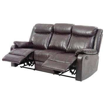 Ward 76 in. Dark Brown 3-Seater Faux Leather Recliner Sofa