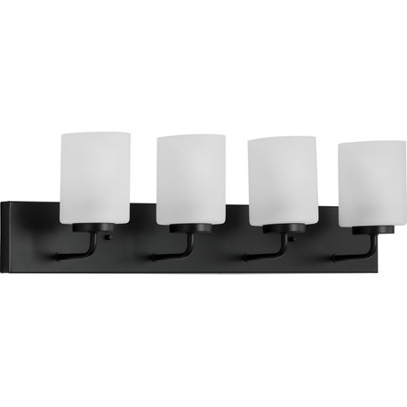 Merry 4-Light Etched Glass Matte Black Transitional Bath Vanity Light