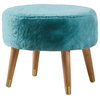 Solid Heavy Faux Fur Oval Ottoman, Blue Turquoise