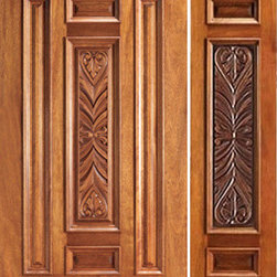 Pre-hung House Mahogany Carved 7 Panel One Sidelite Door - Front Doors