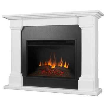 Real Flame Callaway 63" Traditional Wood Grand Electric Fireplace in White